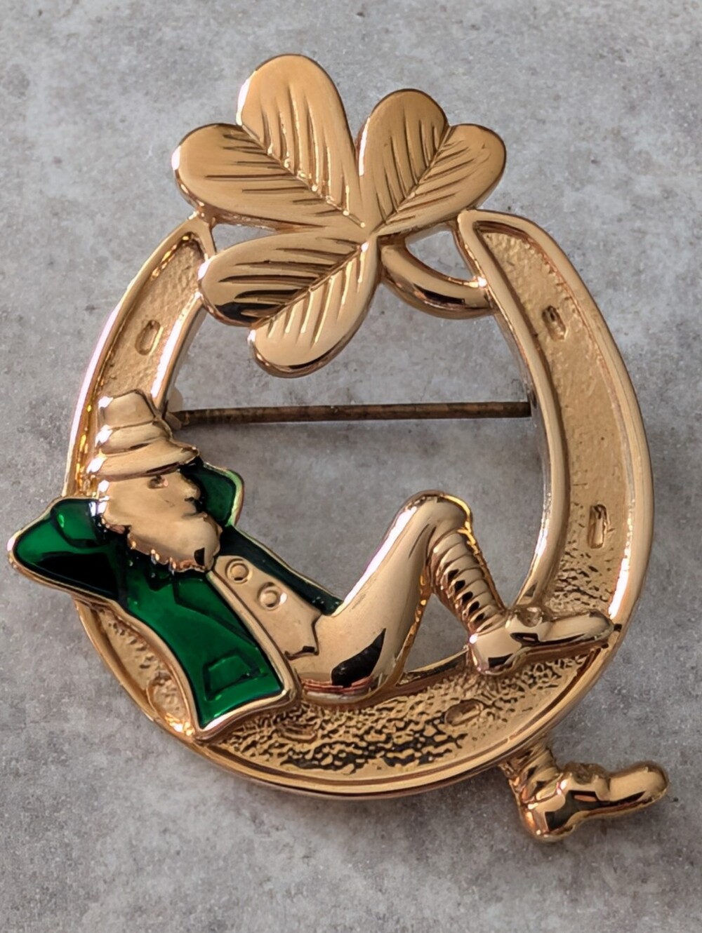 Vintage Sandor Gold Plated Lucky Leprechaun Brooch